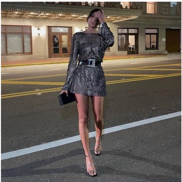 New without Tags: Zara Mesh Rhinestone dress Sz:M/L - Picture 7 of 11